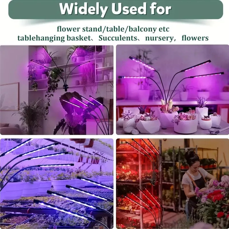 Lámpara LED de Crecimiento para Plantas con Clip | 3 Colores | 2/4 Cabezas | Interior - Firu Total Sales