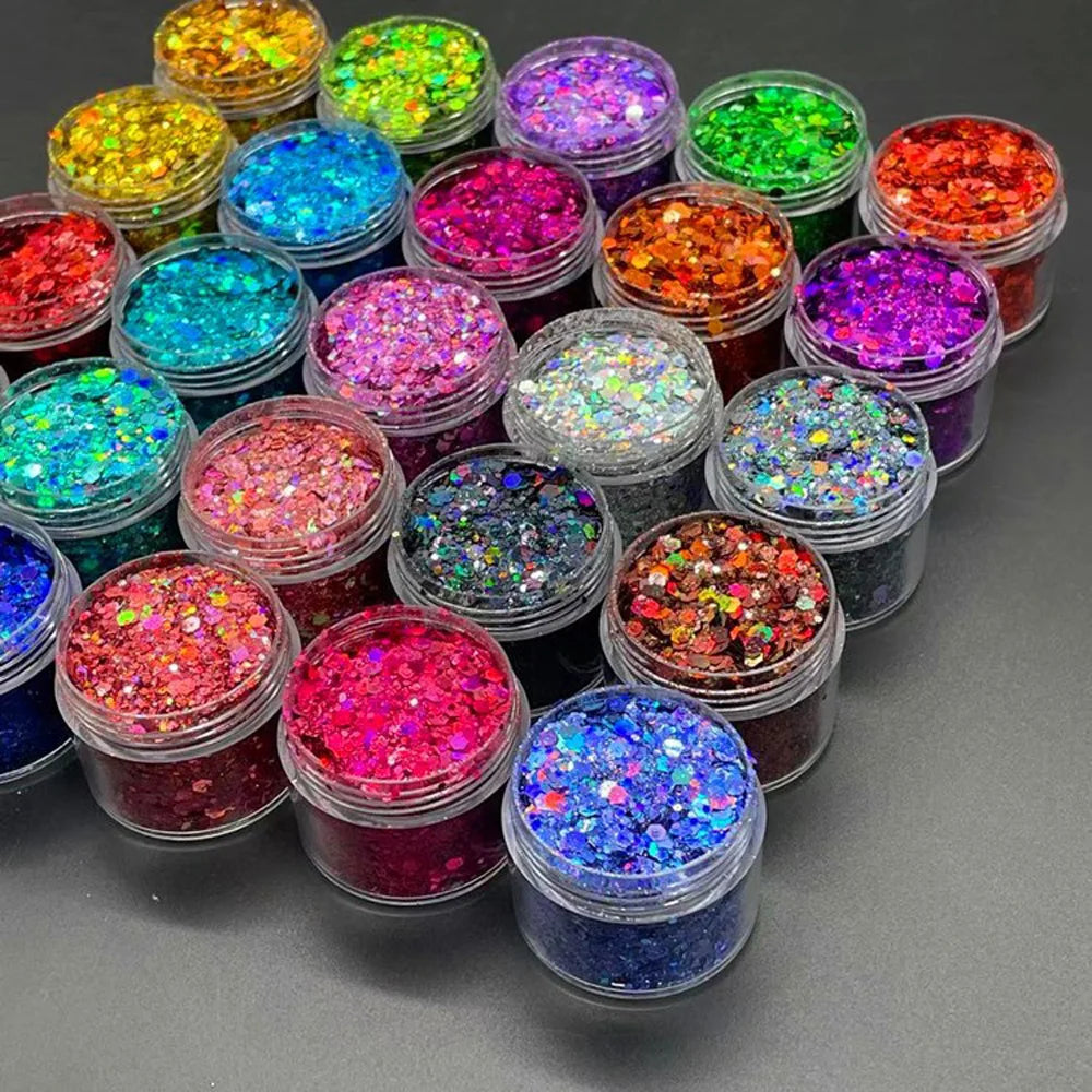 24 Colors Holographic Chunky Glitter 24 Colors Total Laser Nail Glitter Flakes Chunky Holographic Laser Nail Glitter 2030