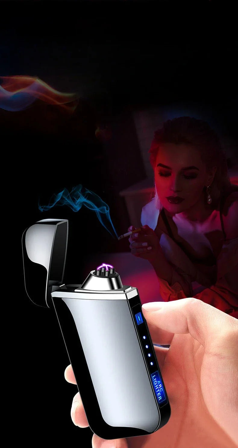 Smart Windproof Flameless Plasma Lighter | Double Arc USB Rechargeable | LED Power Display Touch | Metal Body