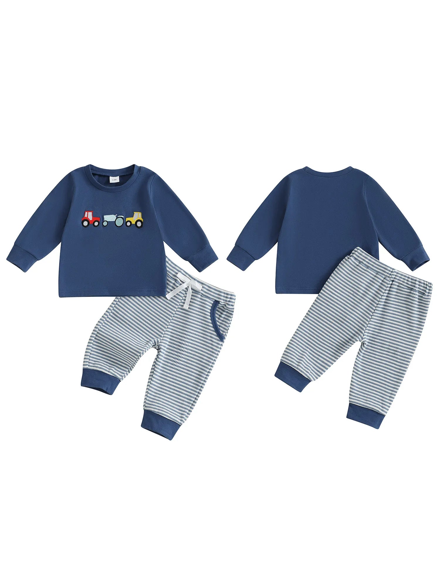 Boys Autumn Clothing Set with Car Embroidered Sweatshirt and Striped Pants - 2 Piece Outfit for Toddlers