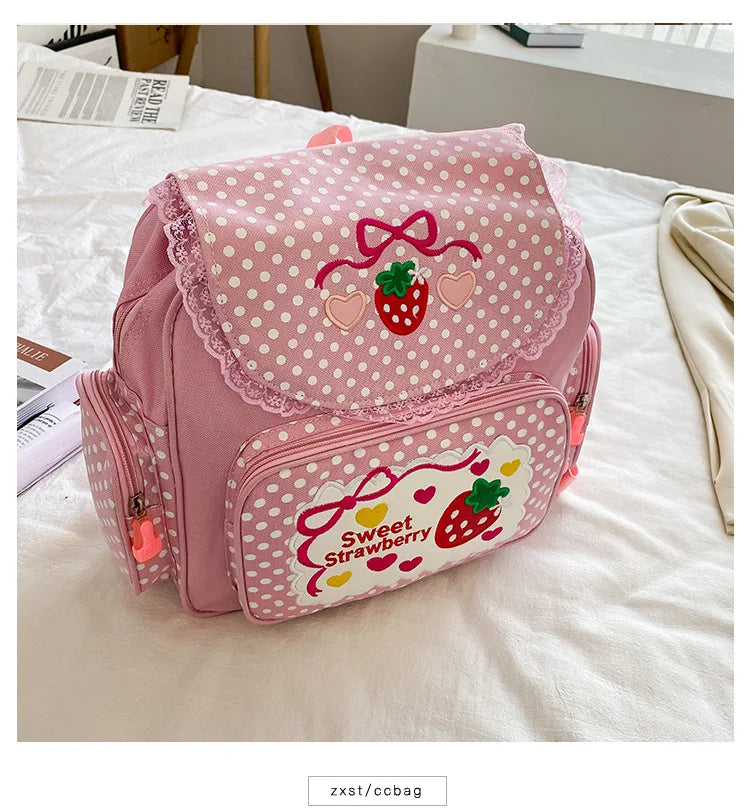 Pink Girl Embroidery Strawberry Children's Schoolbag Student Birthday Gift 2026 New Japanese Cartoon Pink Backpack Book Bags