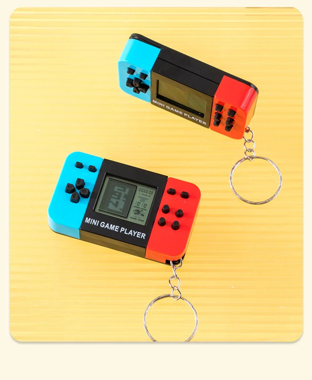 Blue Retro Mini Handheld Game Console Keychain With Bells, Cute Backpack Pendant Video Game Keyring