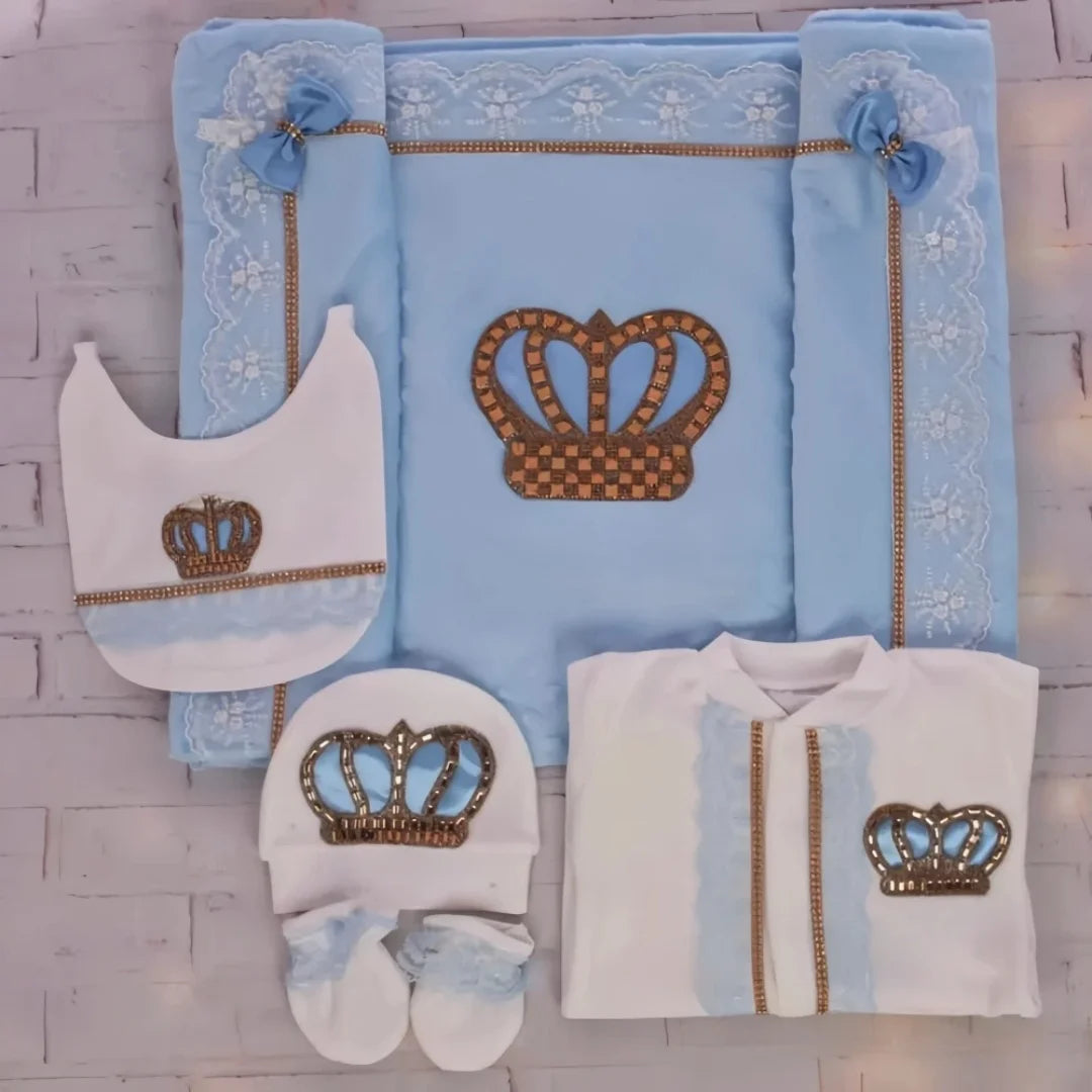 Customized Name Newborn Baby Boss Embroidery Lace Romper Outfit Infant Wrapped Baby Products Pants Mittens Receiving Blanket