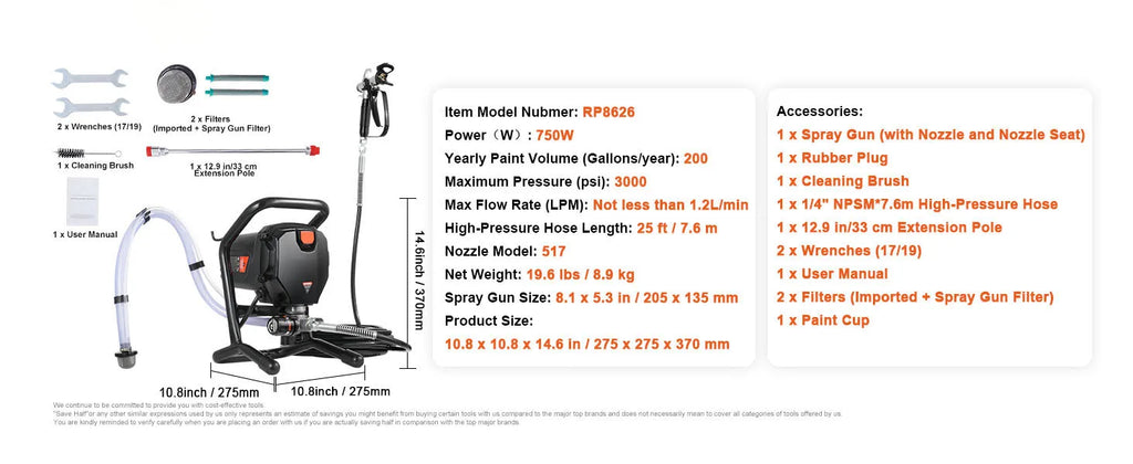 SucceBuy 750W 950W Airless Paint Sprayer 3000PSI High Efficiency Electric Airless Sprayer Handheld Paint Sprayers Home Interior
