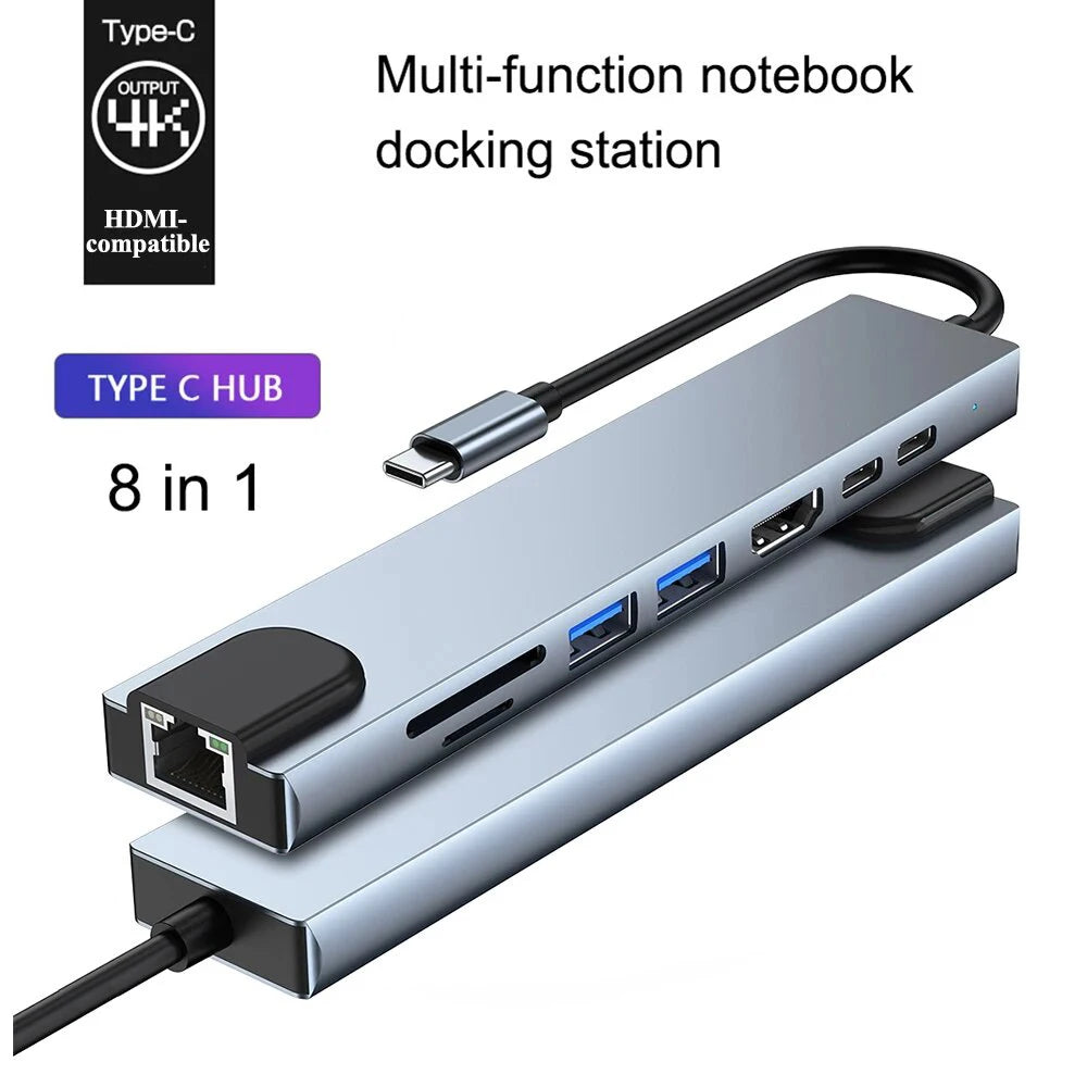 Hub USB-C 8 en 1 FEIWIMI | HDMI 4K 30Hz | RJ45 100Mbps | VGA | PD 100W | Docking Station - Firu Total Sales