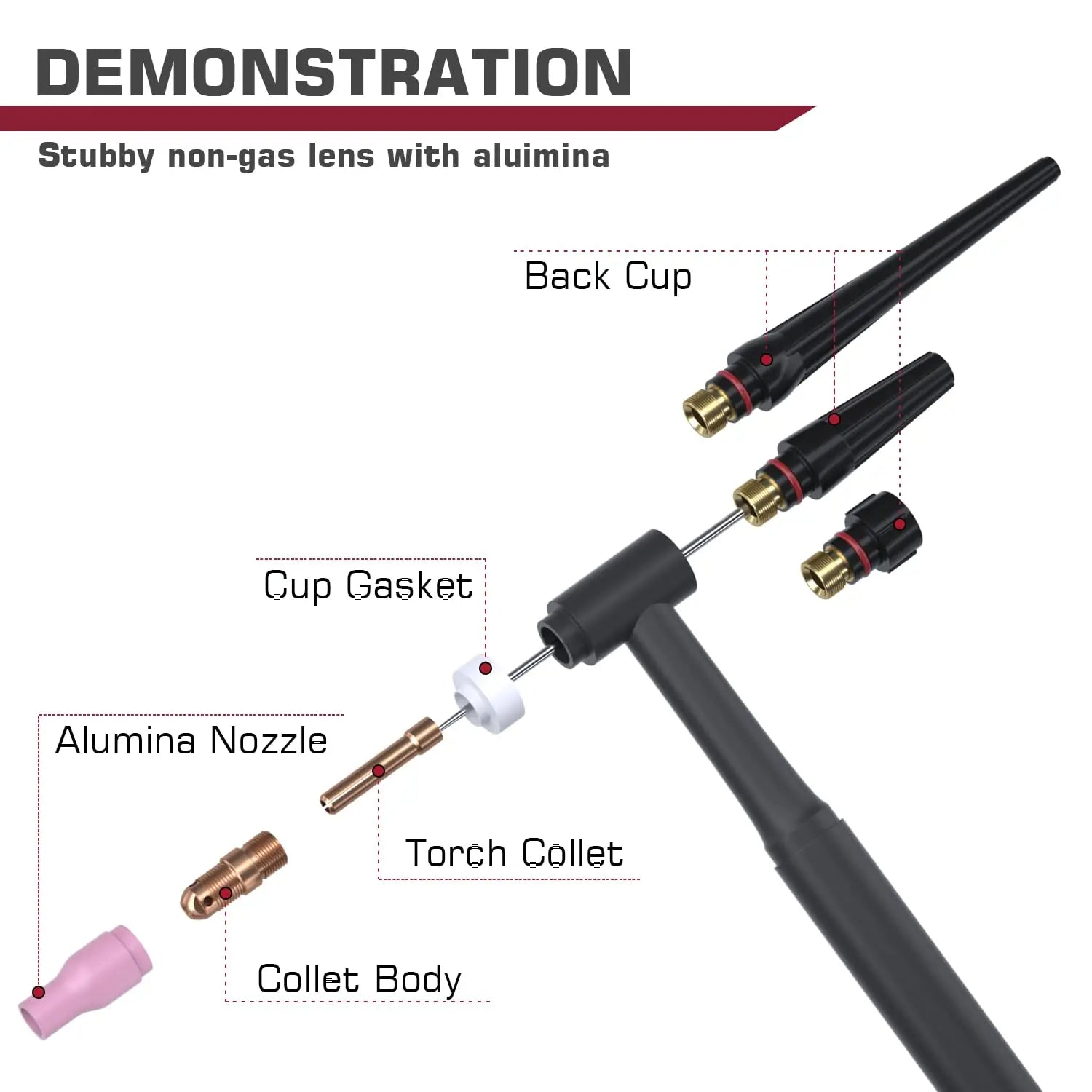 ARCCAPTAIN TIG Welding Torch Accessories Kit  Alumina Nozzle Collets Body Stubby Gas Lens #10 Glass Cup Consumables Kit