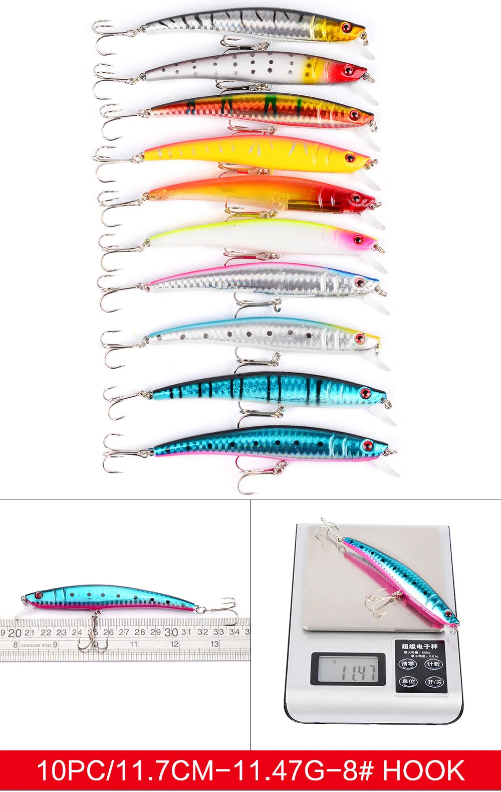 Set Múltiple Señuelos Ruia | Minnow Biónico | Crankbait Hundimiento | Bass | Wobbler con Anzuelos Triples - Firu Total Sales