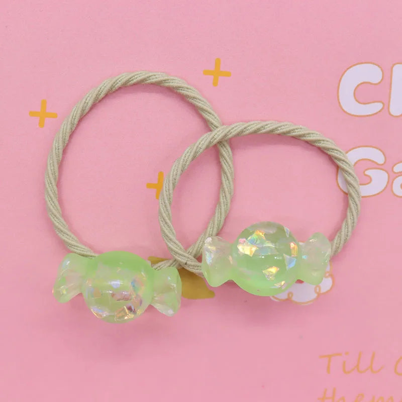 2Pcs/Set Halloween Gift Resin Strawberry Hair Accessories Colorful Hair Ties Children's Rubber Bands Kid Headband Scrunchies