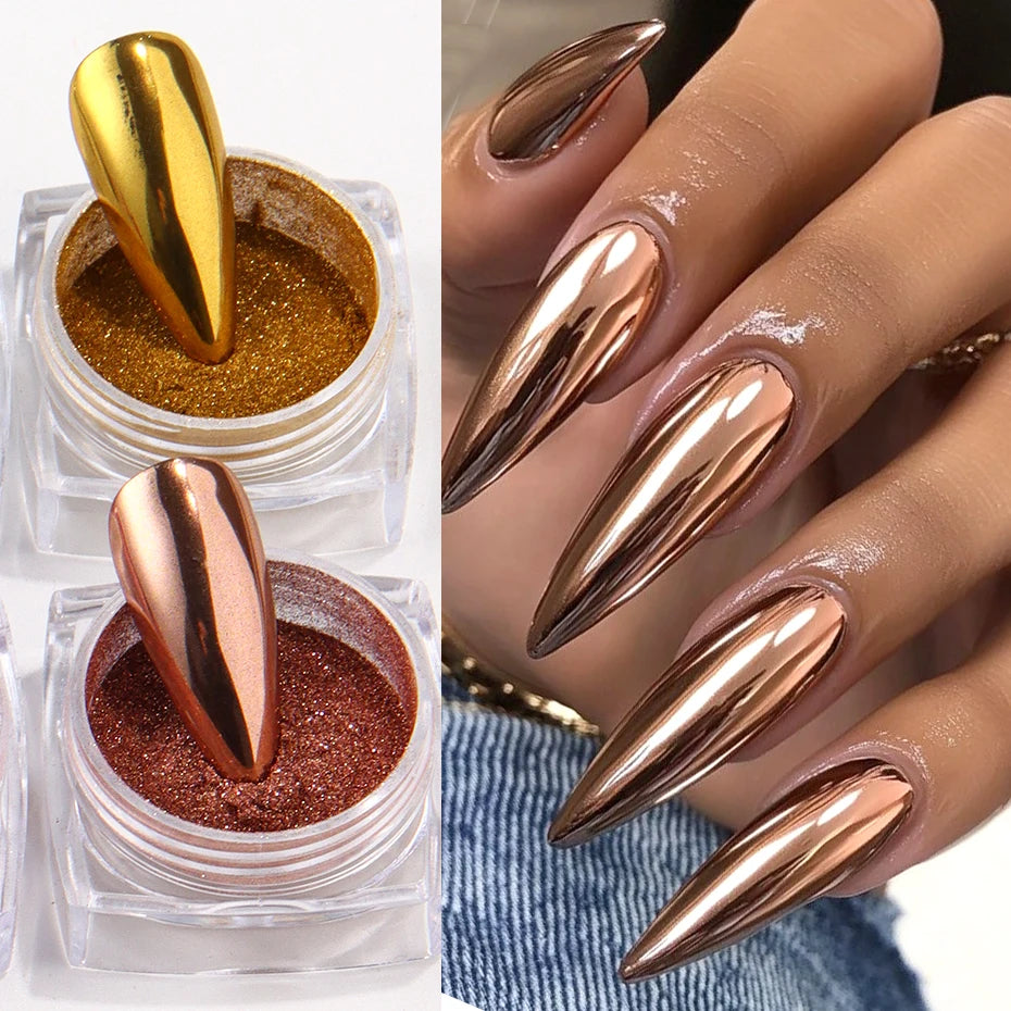 8 Box Chrome Mirror Nail Powder Metallic Silver Gold Blue Nail Art Glitter Rubbing Pigment Flakes Dust For DIY Luxury Manicures