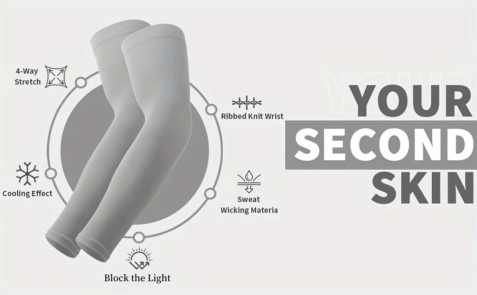 2 Pairs Cooling Ice Arm Sleeves, Breathable Compression Arm Sleeves for Men Women, UV Protection for Driving Fishing Sports