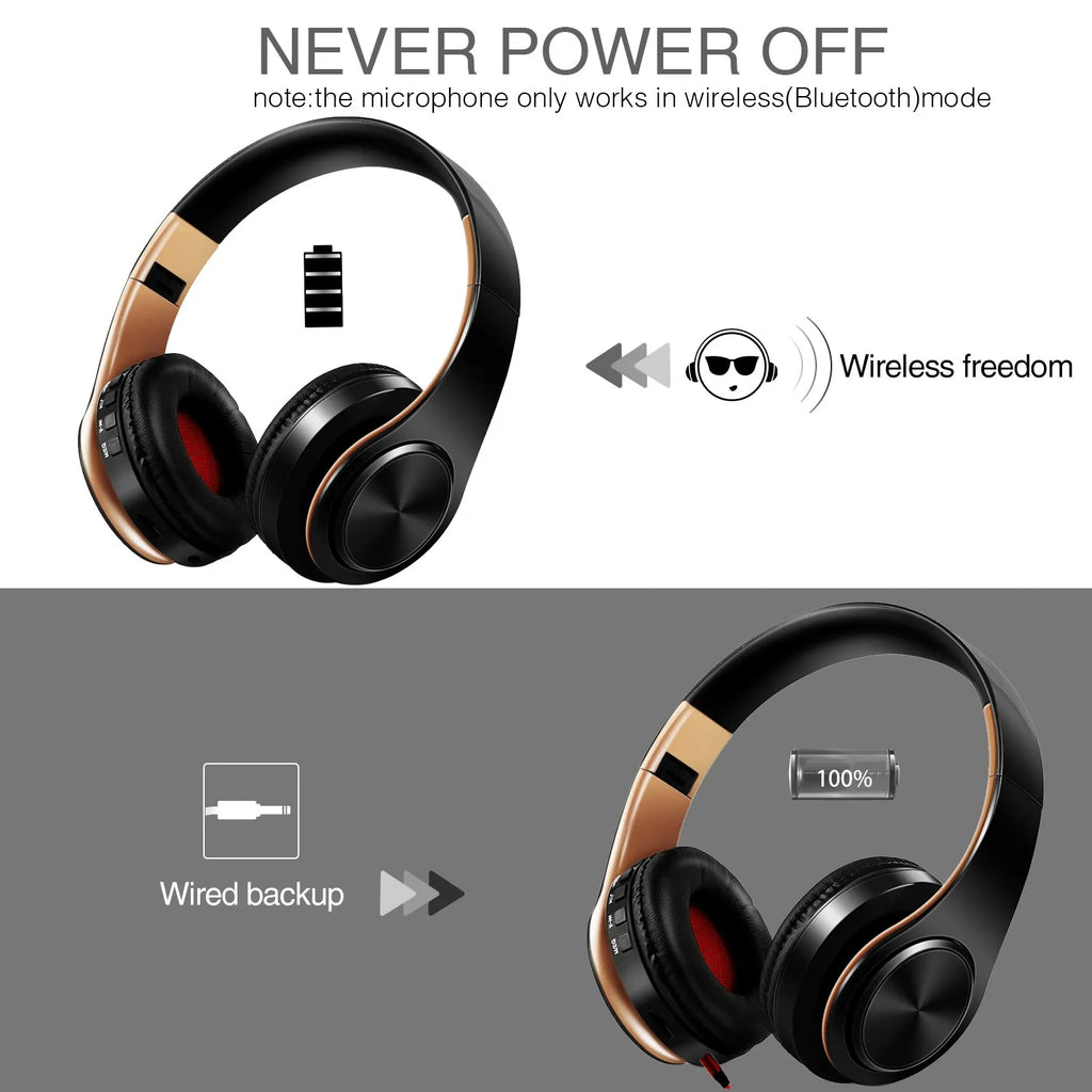 HIFI Stereo Bluetooth Headphones | FM Radio + SD Card + Mic | iPhone Samsung Xiaomi