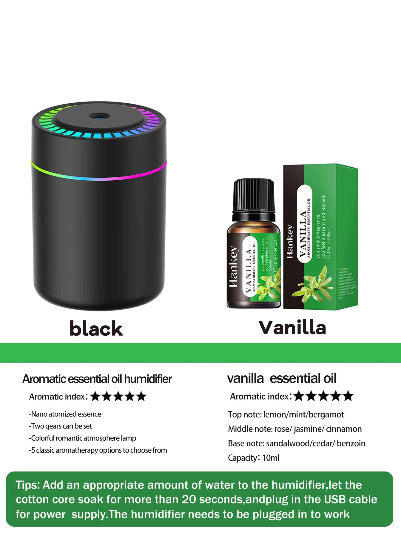 Difusor Aromaterapia 180ml | Humidificador LED 7 Colores | Auto y Hogar 🌿