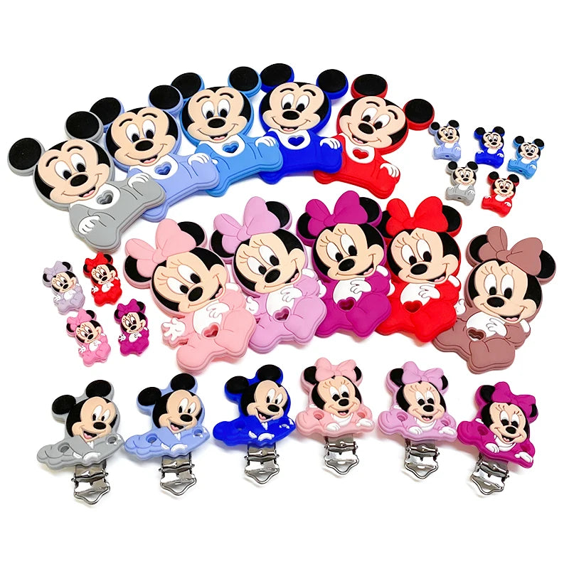 1/3/10pcs Silicone Mickey Teething Beads Food Grade Cartoon Shape Baby Teethers Toys DIY Pacifier Clips Chain Accessories