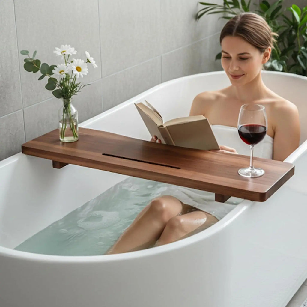 Premium Acacia Wood Bathtub Tray Caddy for Standard Tub, 29.5" L Adjustable Bath Tray for Tub, Luxury Spa Bathroom Tray