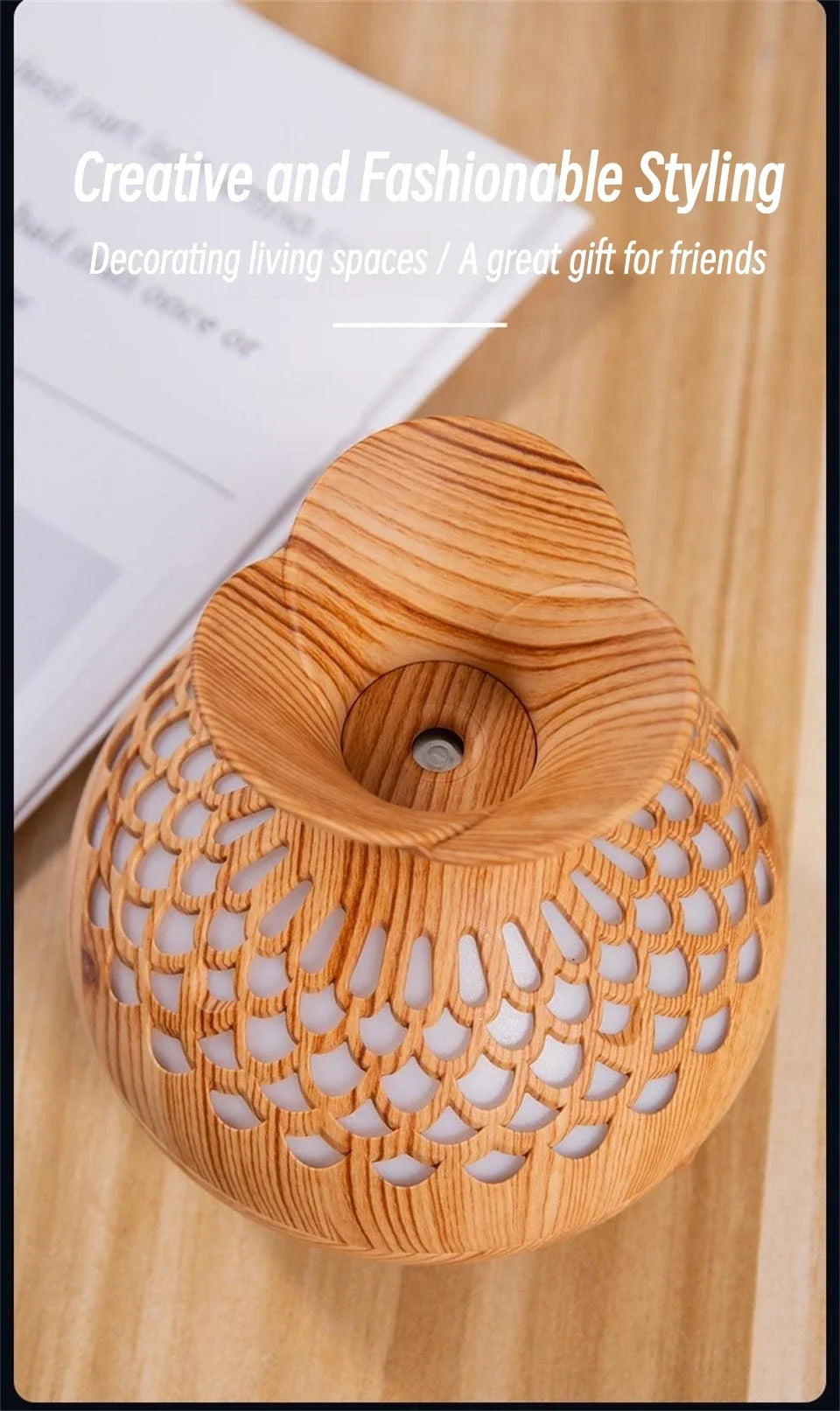 Humidificador Jarrón Veta de Madera | Difusor Ultrasónico | Purificador de Aire 🌿