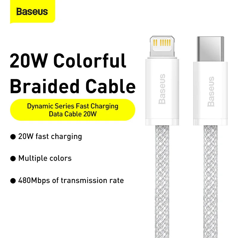 Baseus Cable USB-C 20W PD 3A | Trenzado | 0.5m/1m/2m | iPhone 14/13/12/11 Pro Max, iPad y MacBook