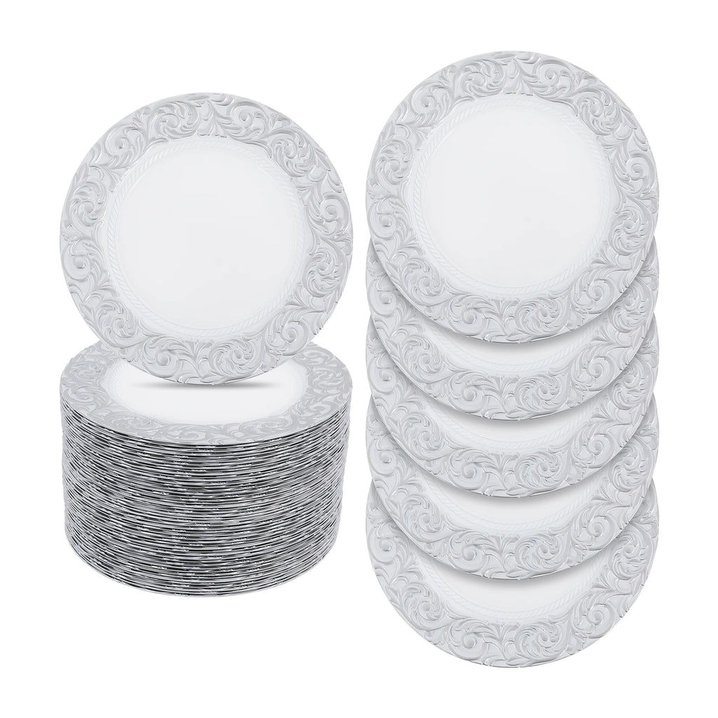 50Pcs Round Plastic Charger Plates 13In Decorative Service Plate With Patterned Reusable For Birthday Parties, Weddings