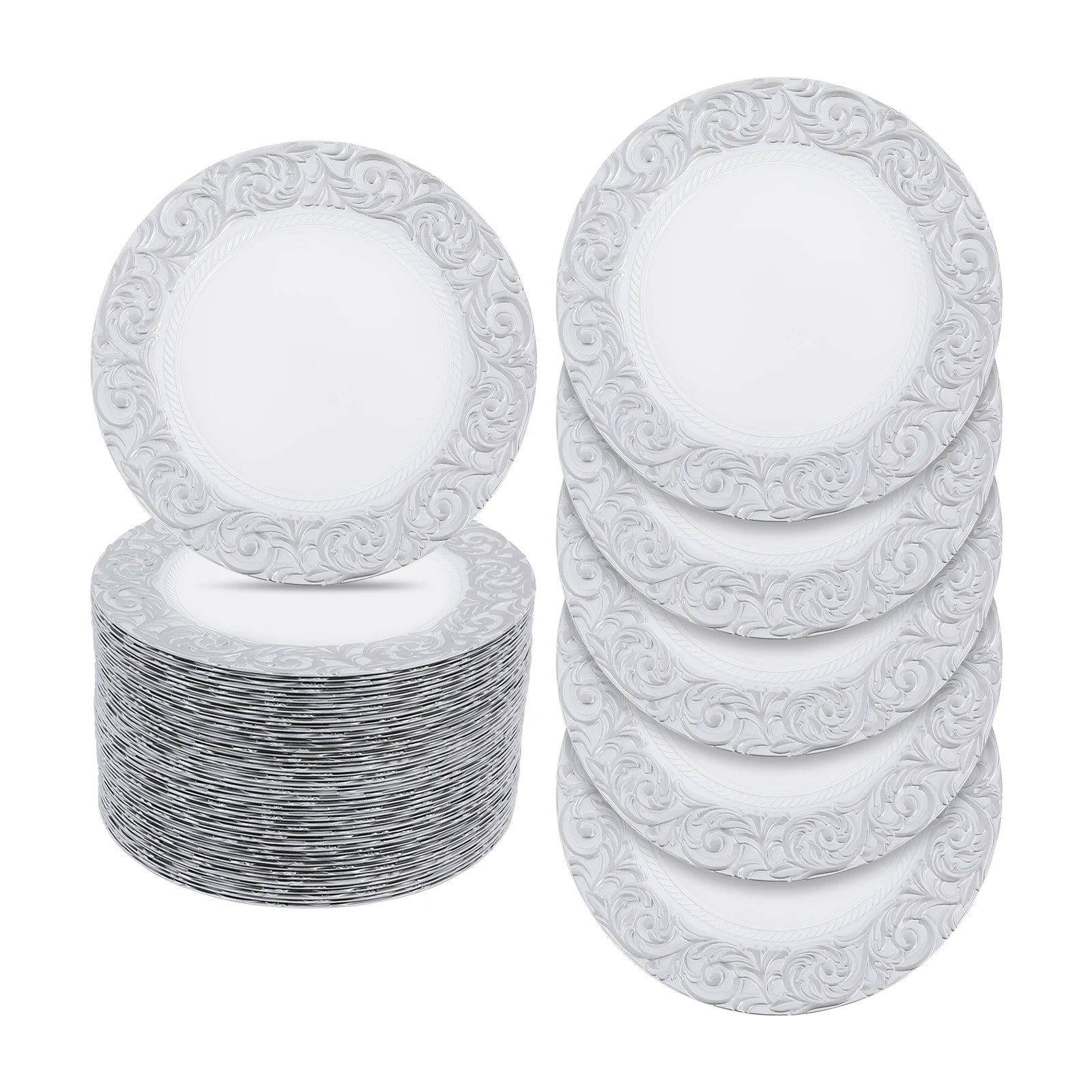 50Pcs Round Plastic Charger Plates 13In Decorative Service Plate With Patterned Reusable For Birthday Parties, Weddings