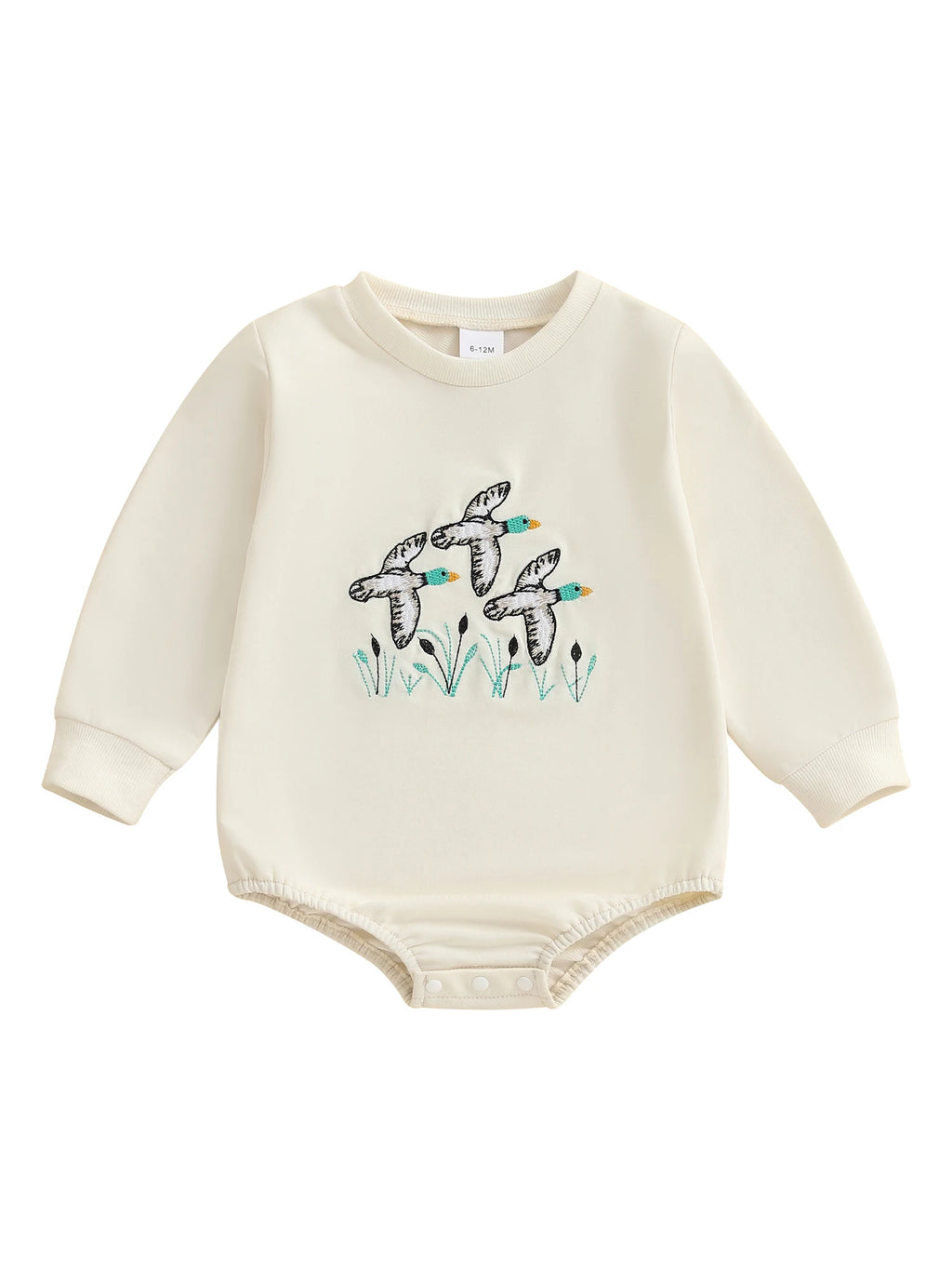 Infant Boys Fall Overalls with Long Sleeves and Crew Neck Featuring Adorable Duck Embroidery on Sweatshirt Style Romper - Firu Total Sales