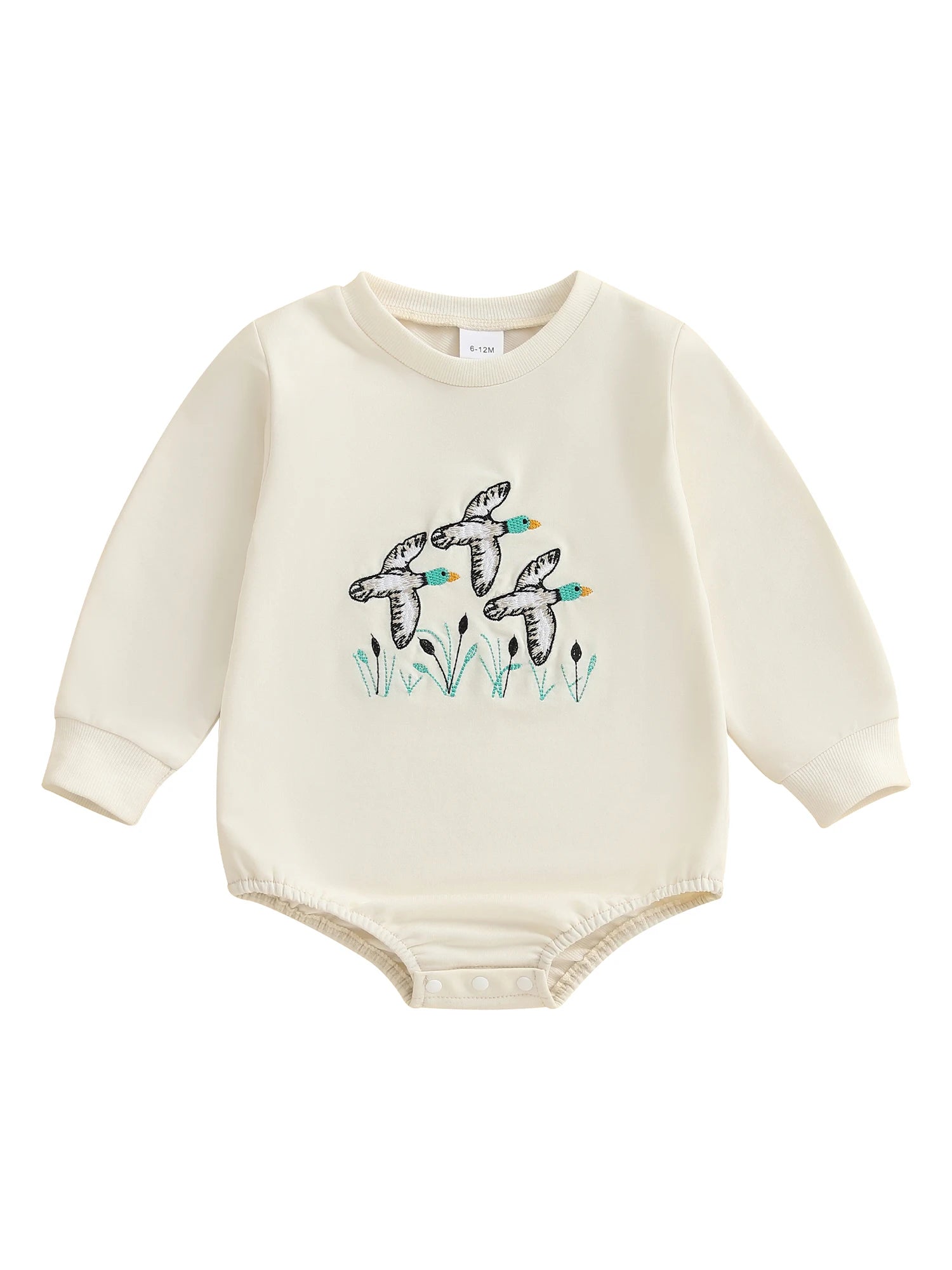 Infant Boys Fall Overalls with Long Sleeves and Crew Neck Featuring Adorable Duck Embroidery on Sweatshirt Style Romper - Firu Total Sales