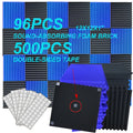 96 Pieces Black And Blue Absorption Sound Foam Boards 12x12x1 Inches for Recording Studios And Esports Rooms Noise Reduction
