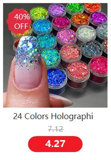 24 Colors Holographic Chunky Glitter 24 Colors Total Laser Nail Glitter Flakes Chunky Holographic Laser Nail Glitter 2030