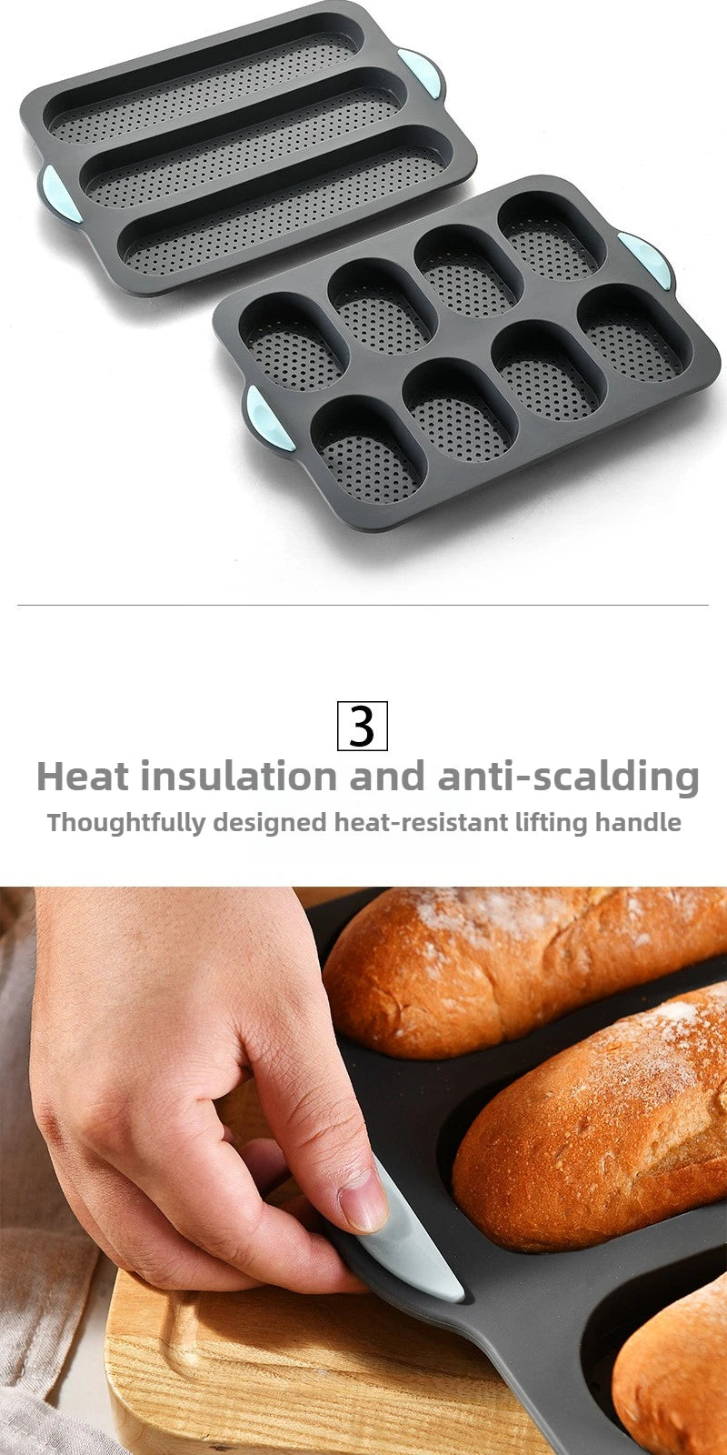 Molde de Silicona Antiadherente para Pan y Salchicha | 3 y 8 Cavidades | Horno 🍞