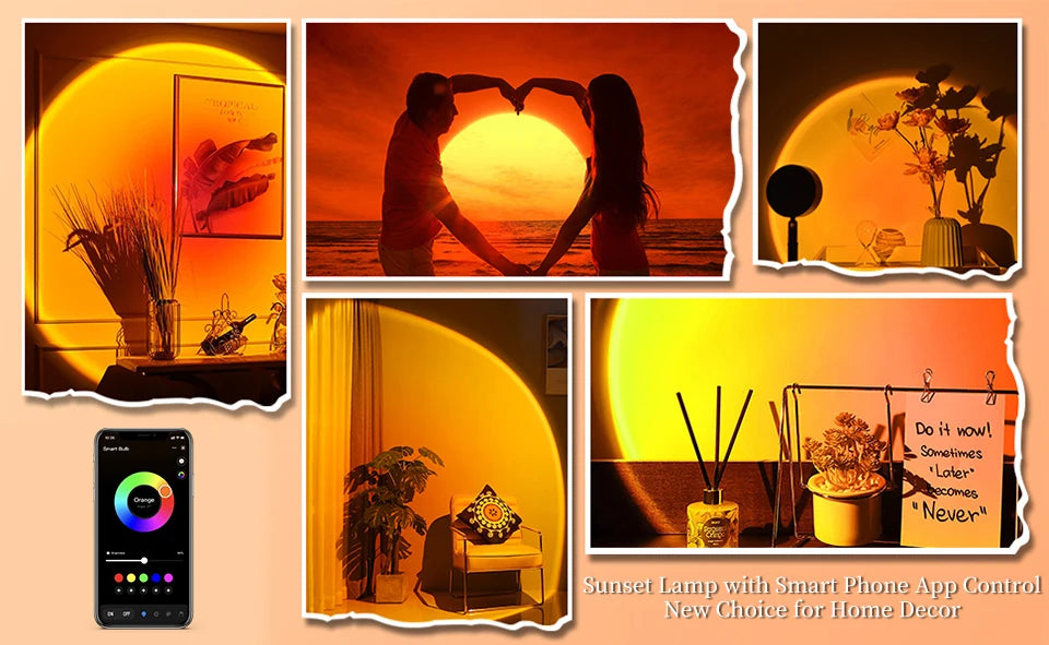 Tuya Smart Sunset Lamp USB Projector LED Night light with Remote Bluetooth App Control Atmosphere Mood Light for Photography
