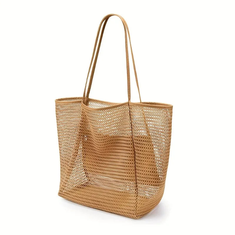 Bolsa Tote de Playa para Mujer Gran Capacidad - Bolso de Hombro Tejido Poliéster