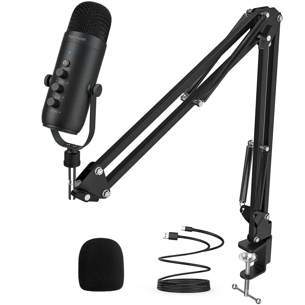 Micrófono USB Condensador Cardioide HAOMUREN | Kit con Brazo | Podcast, Streaming y YouTube - Firu Total Sales