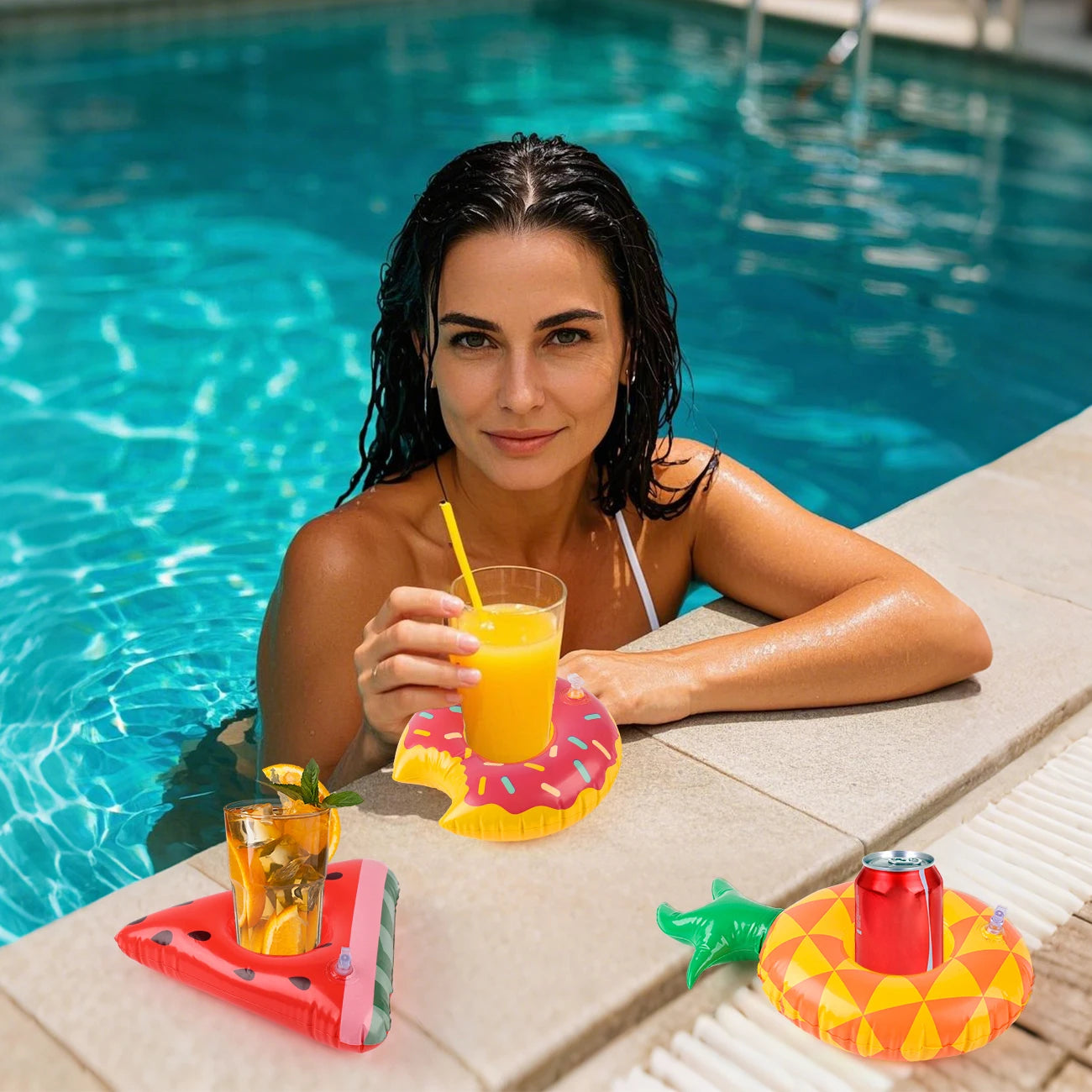 3/6/12PCS Floating Cup Holder Inflatable Swimming Pool Drink Cup Stand Cooler Table Party Supplies for Pool Beach Swimming