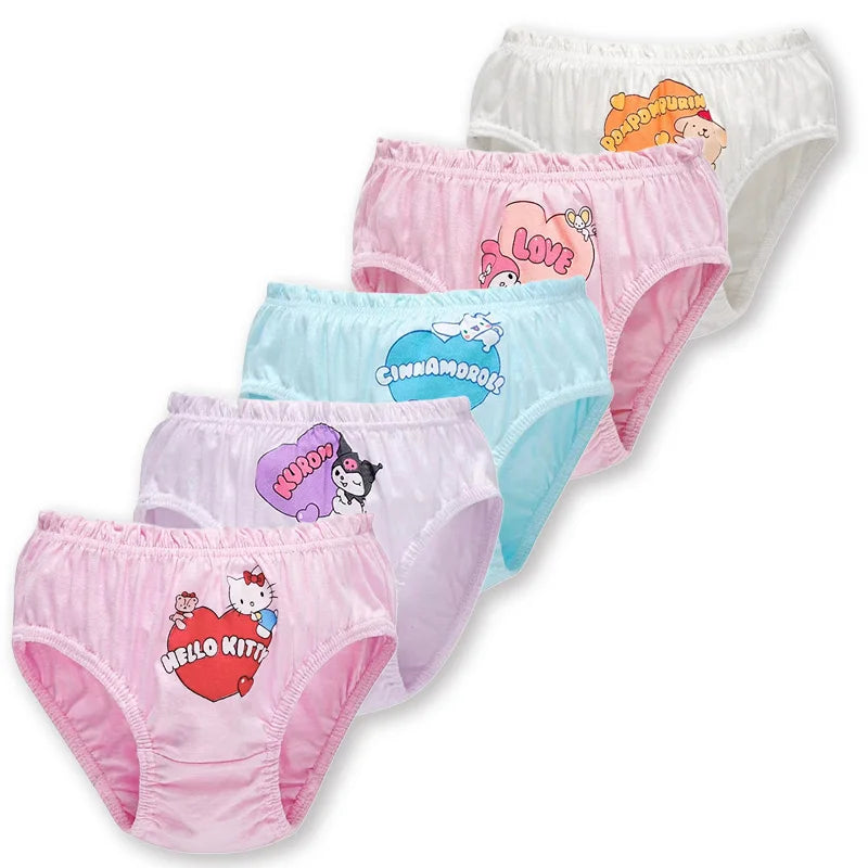 5/10Pcs Girls Cotton Panties Cartoon Character Hello Kitty Kuromi Pochacco Cute Girls Triangle Underwear Soft Preschooler Briefs