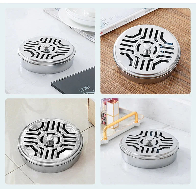 Mosquito Coils Holder Stainless Steel Mosquito Coil Box with Cover Round Mosquito Coil Tray Easy To Clean Anti-Mosquito Supplies