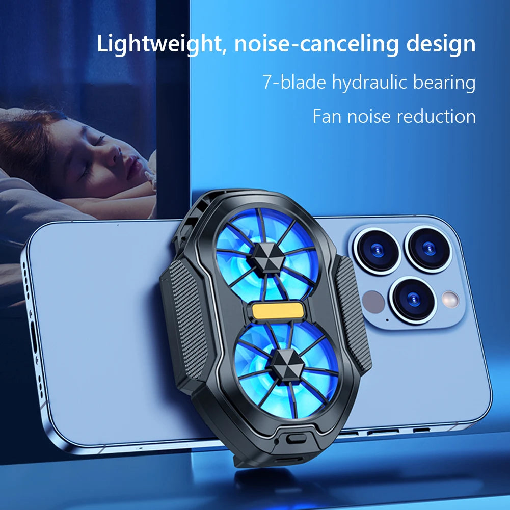 alloet Enfriador Teléfono Doble Ventilador | USB-C | Luz Azul | Android y iPhone | Enchufable y Recargable