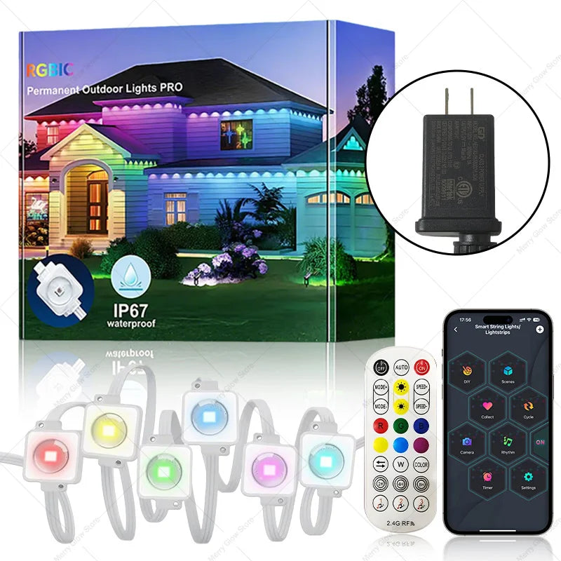 Luces Alero Exterior MIMIRGB 150FT | 90LEDs RGBIC | App Control | Sincronización Musical | Alexa | Fiestas y Navidad - Firu Total Sales
