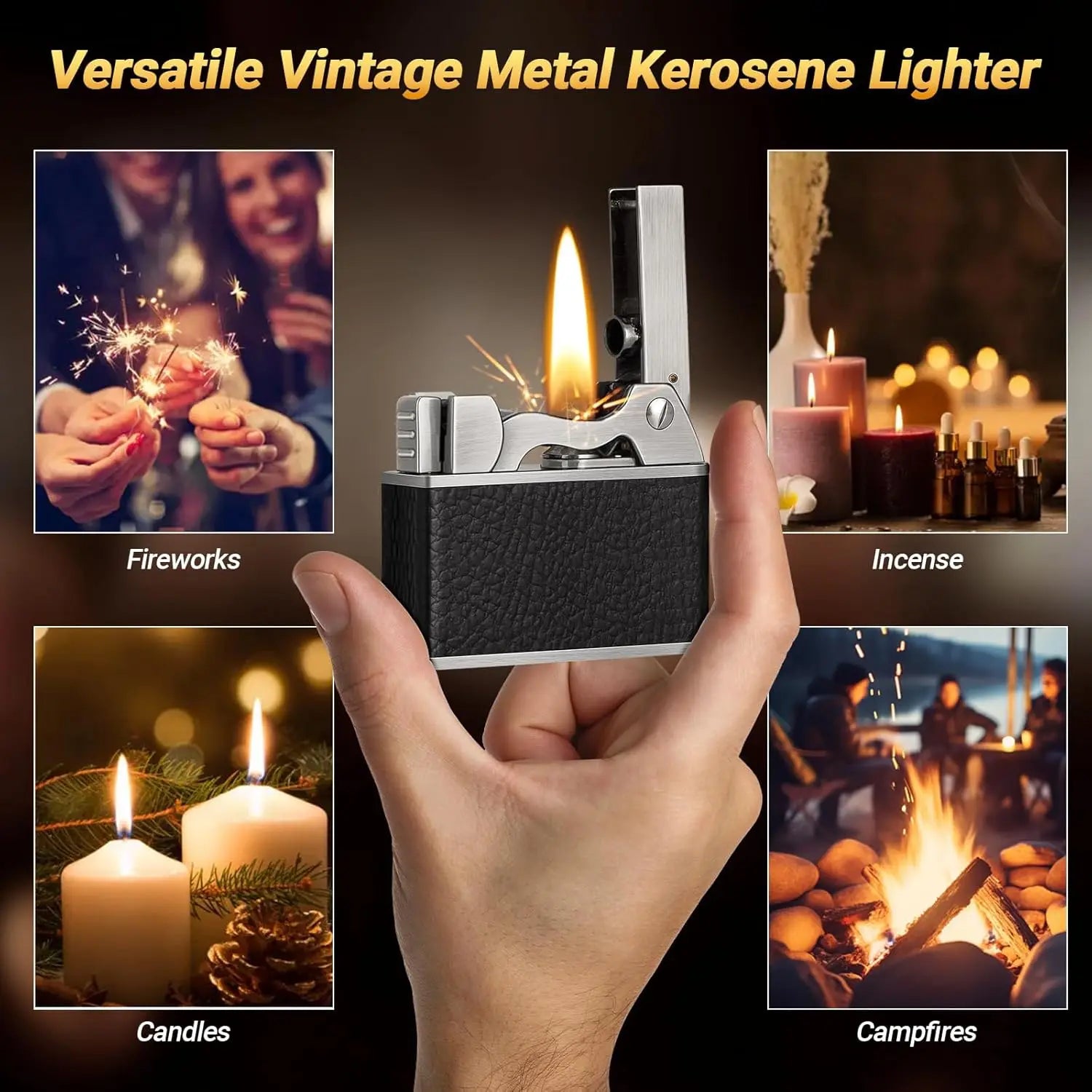 Scotte Vintage Lighter, Windproof Soft Flame, Metal and Leather Trench Lighter, Fluid Refillable Pocket Lighters