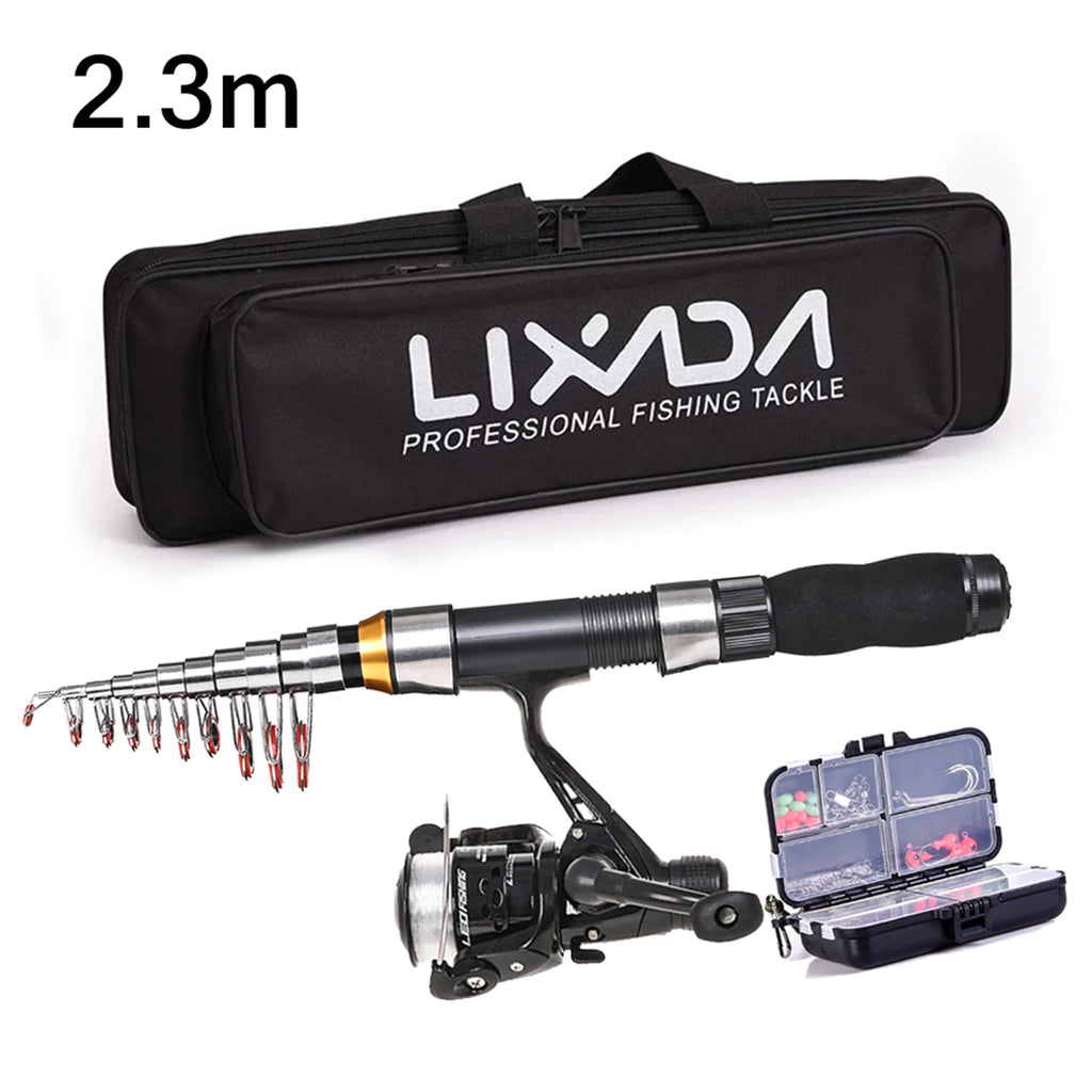 Lixada 2.1-2.3m Carbon Fiber Telescopic Rod & Spinning Reel Combo | Full Gear Set + Bag
