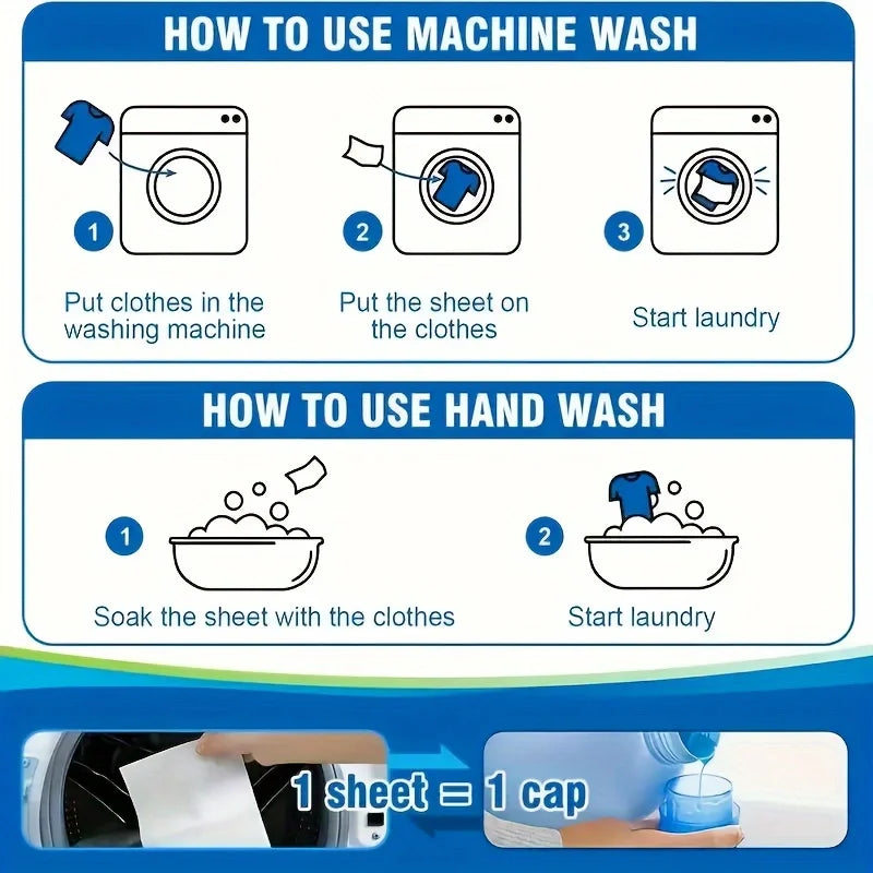 50Pcs Hypoallergenic Laundry Strips, Liquid-Free Biodegradable Powerful Decontamination Fresh Scent Cleaning Tablets