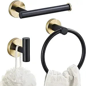 Luxury Black & Gold Wall-Mounted Stainless Steel 3-Piece Towel Bar Set - Modern Bathroom Hardware Accessories Towel Rack