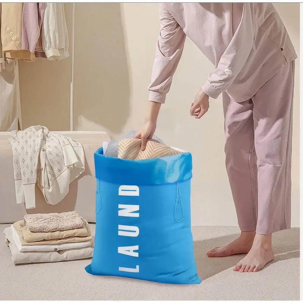 Durable Oxford Cloth Bag Blue Drawstring Storage Easy to Carry Foldable for Dormitories Camping
