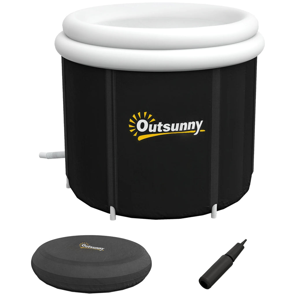 Inflatable Ice Bath Tub 100 Gallon Cold Plunge Pool for Athletes Recovery with Thermal Cover Hand Pump Carry Bag Blue and Black