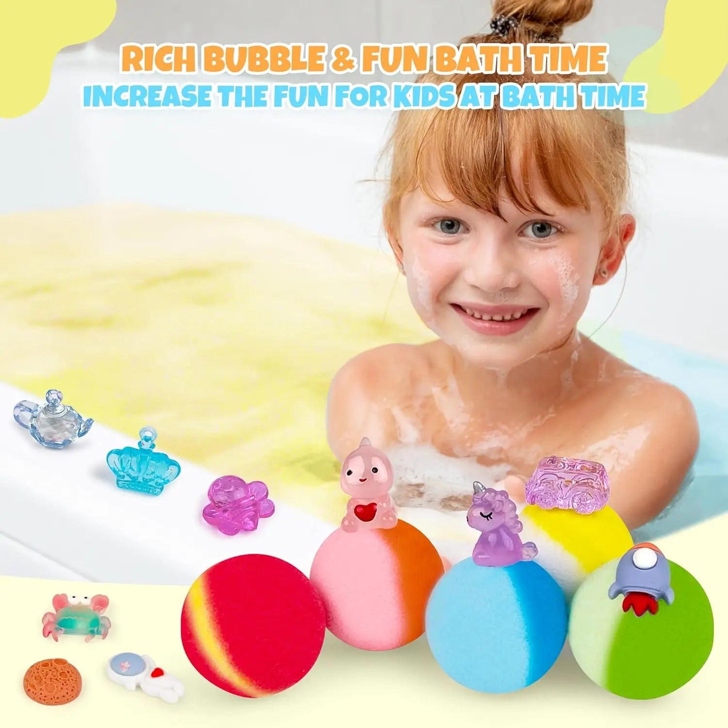48pcs Kids Bath Bombs with Toys Inside, Organic Colorful Bubble Bath Safe for Children, Birthday Party Easter Gift Set