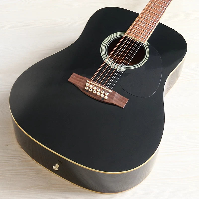 Guitarra Acústica de 12 Cuerdas 41" | Madera Spruce | Diseño Folk | Negro y Natural 🎸