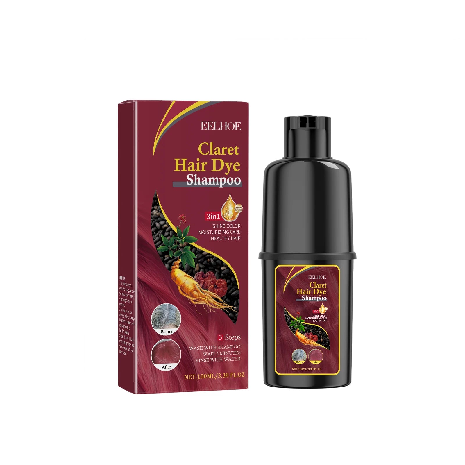 Instant Coloring Shampoo Natural 5 Colors for Men Women DIY Hair Dye Coloring Care Gentle Non-Irritating 100ml Hair Dye Shampoo