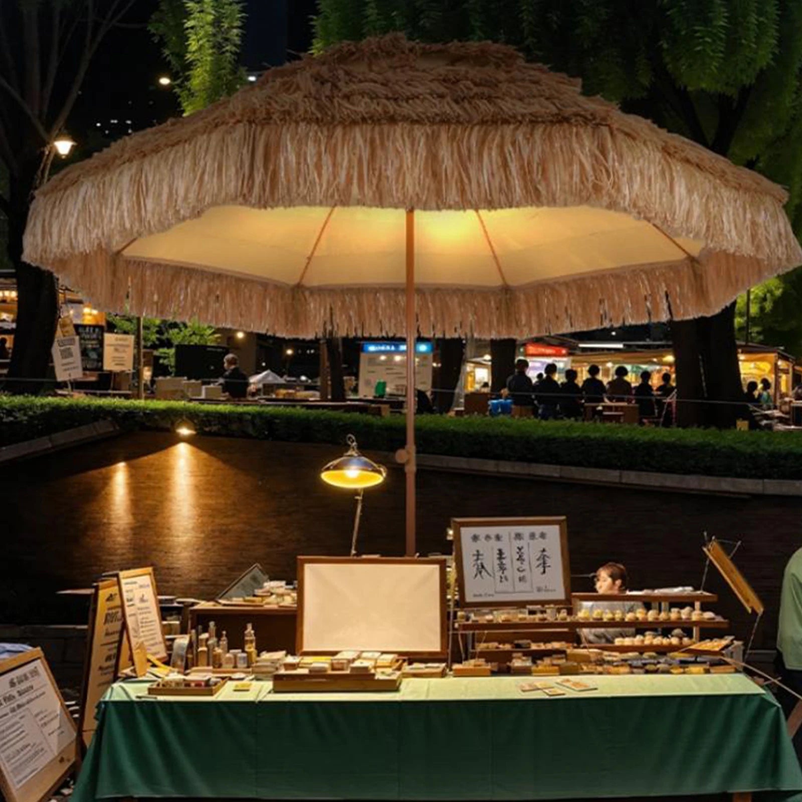 9ft Hawaiian Style Tiki Parasol with 8 Ribs Outdoor Thatched Tiki Umbrella UPF 50+ UV Protection for Market Terrace Restaurant