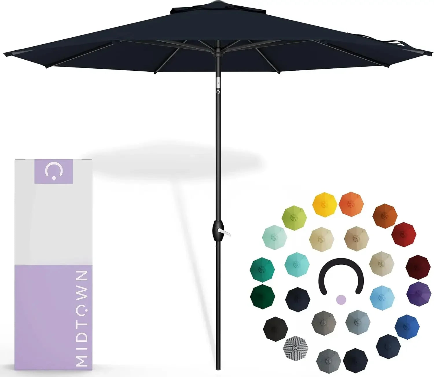 Sunbrella Umbrella 9 Feet Outdoor Umbrella With Canvas Navy Acrylic Fabric - Auto-Tilt Aluminum Frame Patio Umbrella For Backyar