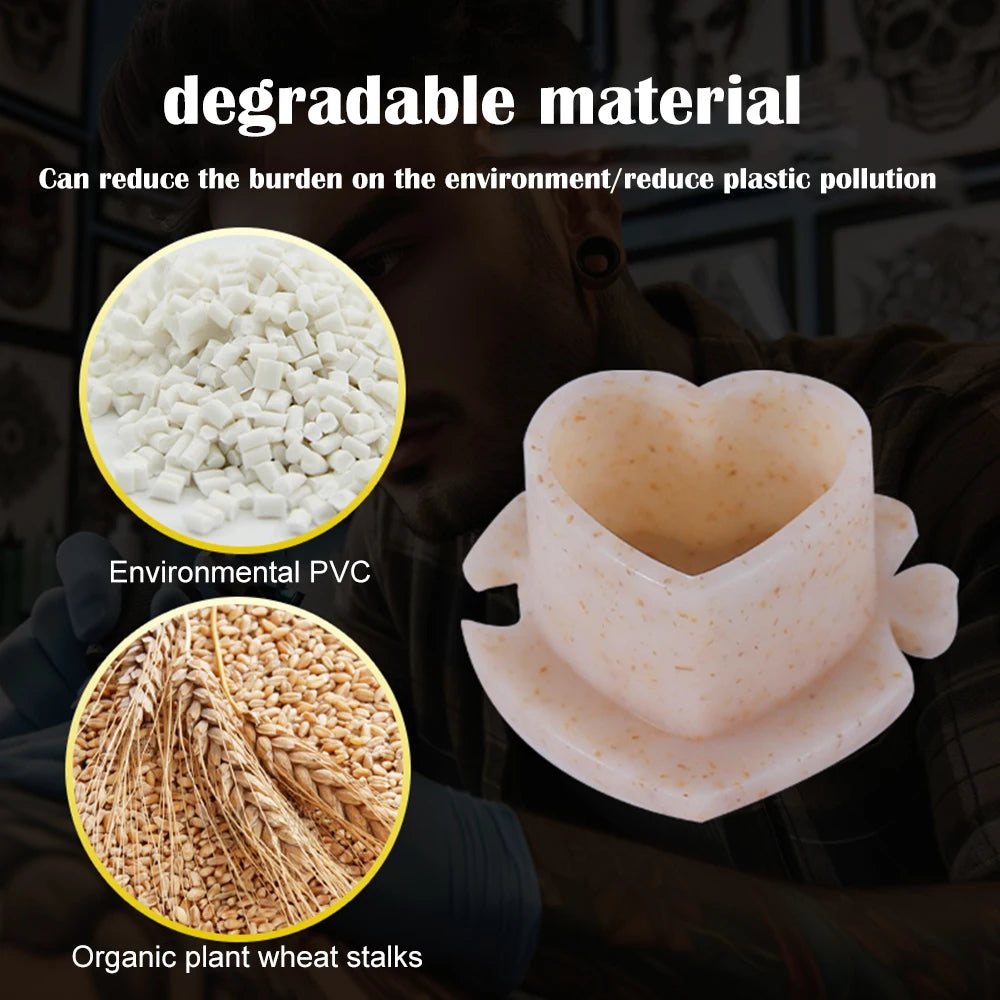 50/100/200pcs Biodegradable Tattoo Ink Cups Heart Shaped Base ECO-Friendly Disposable Spliced Pigment Caps Tattoo Accessories