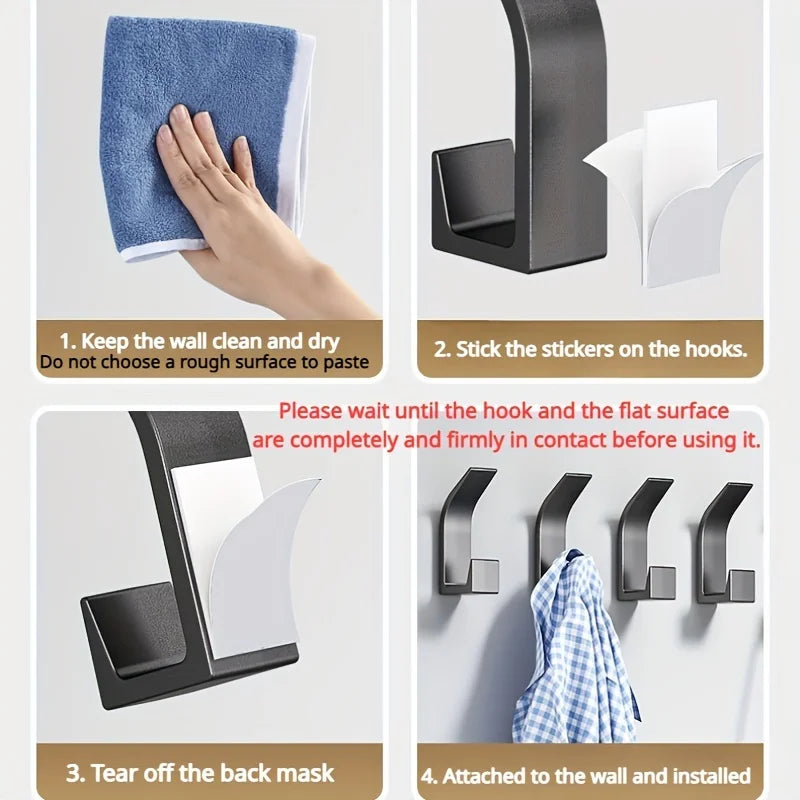 5pcs Adhesive Hooks For Walls - No-Drill, Multi-Use For  Kitchen, Bathroom - Durable Abs Resin, Ideal For Clothes & Hats