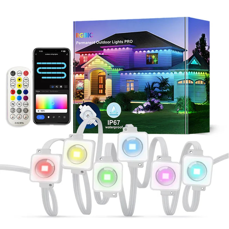Luces Alero Exterior MIMIRGB 150FT | 90LEDs RGBIC | App Control | Sincronización Musical | Alexa | Fiestas y Navidad - Firu Total Sales