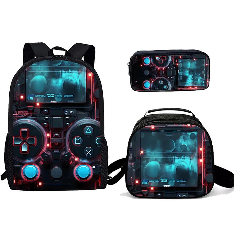 Cartoon Popular games console pad 3D Print 3pcs/Set Student School Bags Laptop Daypack Backpack Crossbody Lunch bag Pencil Case
